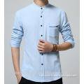 Latest summer shirt cotton linen chinese mandarin collar mens shirts